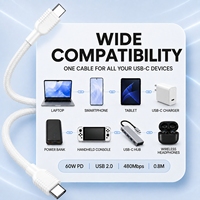 Câble USB C Type C 60W 3A 0,8M, câble tressé en nylon à charge rapide PD pour téléphone, tablette, batterie externe