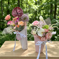 2. Boîte à fleurs en forme de trapèze en carton, personnalisable, pour bouquet de rose unique, sac de composition florale DIY, sac à main