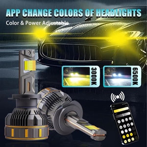 Phares <span class=keywords><strong>LED</strong></span> P8C à contrôle intelligent par application, <span class=keywords><strong>RGB</strong></span>, 3 couleurs changeantes, <span class=keywords><strong>H7</strong></span> 9005, 200W, 8000LM, 4 caloducs de refroidissement, lampe automobile universelle - Product Image 2