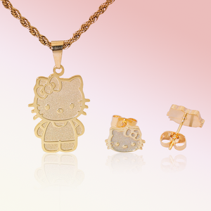 Kustom kartun lucu karakter anting kucing modis <span class=keywords><strong>Set</strong></span> perhiasan UNTUK WANITA baja nirkarat 18k berlapis emas kalung hadiah - Product Image 5