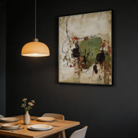 Peinture à l'huile sur toile de coton et de lin, peinte à la main, 80x80cm, vert sauge, marron, art abstrait texturé pour la décoration de la salle à manger
