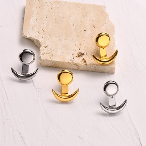 Boucles d'oreilles clous ancre en acier inoxydable plaqué or, motif lune, pour femmes, vente en gros - Product Image 1