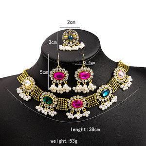 Collana di pietre preziose bohémien Set di lusso orecchini di perle con nappine vuote Retro accessori di temperamento letterario - Product Image 2