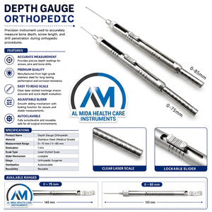 Al Mida Healthcare - Medidor de Profundidad de Acero Inoxidable, Instrumento Quirúrgico de Medición de 0-75 mm, 0-85 mm, Medidor de Profundidad para Tornillos Óseos - Product Image 5