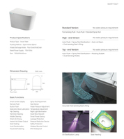 Toilette intelligente moderne à ouverture automatique avec bidet intégré, cuvette ronde, télécommande, fixation murale, siphon en S, réservoir intégré monobloc