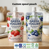 Hoge barrière sapzak met tuit, op maat gemaakte aquarel fruitprint, 150g 200g 500g, verpakking voor vloeibare yoghurt en dranken