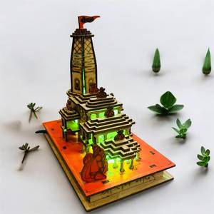 Modelo 3D en Miniatura del Templo Ram Mandir, Artesanía en Madera Geométrica con Luz LED, Decoración de Mesa para Interiores, Hogar, Sala de Estar, Diwali - Product Image 3