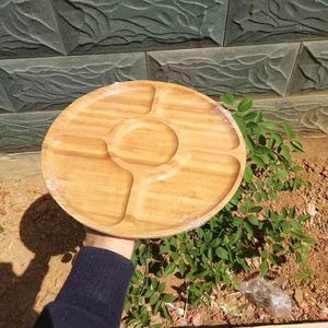 Five Compartment Round Bamboo <b>Tray</b> Wooden Pattern Household Serving <b>Tray</b> For <b>Snacks</b> Fruits Tea Dishes - Product Image 2
