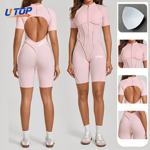 Mono de <span class=keywords><strong>yoga</strong></span> de manga corta con media cremallera y espalda hueca, ideal para ciclismo al aire libre, jogging y fitness. - Product Image 1