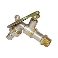 Robinet d'eau verrouillable en laiton zingué avec poignée à levier, filetage externe 1/2 pouce, raccord cannelé pour tuyau de jardin