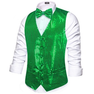 Hi-Tie Gilet da Uomo Slim Fit in Paillettes con Scollo a V Dorato Lucido per Feste di Natale Elegante <span class=keywords><strong>Panciotto</strong></span> con <span class=keywords><strong>Papillon</strong></span> Set 2 Pezzi - Product Image 2