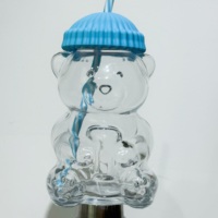 Mignon Gobelet en Verre avec Paille et Couvercle en Silicone, Forme d'Ours de Dessin Animé, Tasse Transparente pour Boire