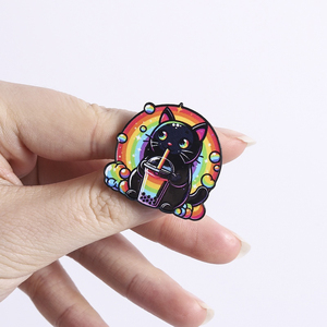 Pin con diseño de Gato Negro Arcoíris, Perla y Té <span class=keywords><strong>Bobo</strong></span> con Impresión UV, Broches Kawaii Psicodélicos de Animales, Insignia para Bolsos y Solapas, Regalo para Niños y Amigos - Product Image 4