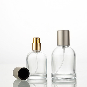 In Stock 30ml Round Belly <b>Glass</b> Perfume <b>Bottles</b>, <b>Empty</b> Refillable Spray Containers with Electroplated Aluminum Caps - Product Image 2