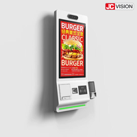 Kiosco de autoservicio con pantalla táctil de 2 pulgadas JCVision para restaurantes, con sistema POS, lector de códigos QR, lector de tarjetas NFC e impresora.
