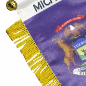 Bandera Personalizada de Satén del Estado de Michigan, Impresión Digital, Mini Bandera para Auto, Borlas Amarillas, Hecha de Poliéster y Plástico, para Uso Automotriz - Product Image 6