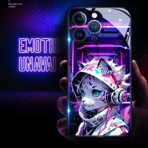 Bán buôn bằng giọng nói-kích hoạt chiếu sáng điện thoại di động Trường hợp đối với iPhone 15 Pro15 Pro Max Tempered Glass <span class=keywords><strong>LED</strong></span> trường hợp - Product Image 2