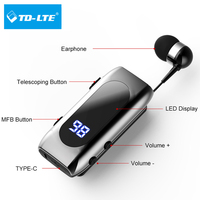 Casque d'écoute professionnel BT 5.2, écouteurs à clipser, affichage LED, câble télescopique, écouteur