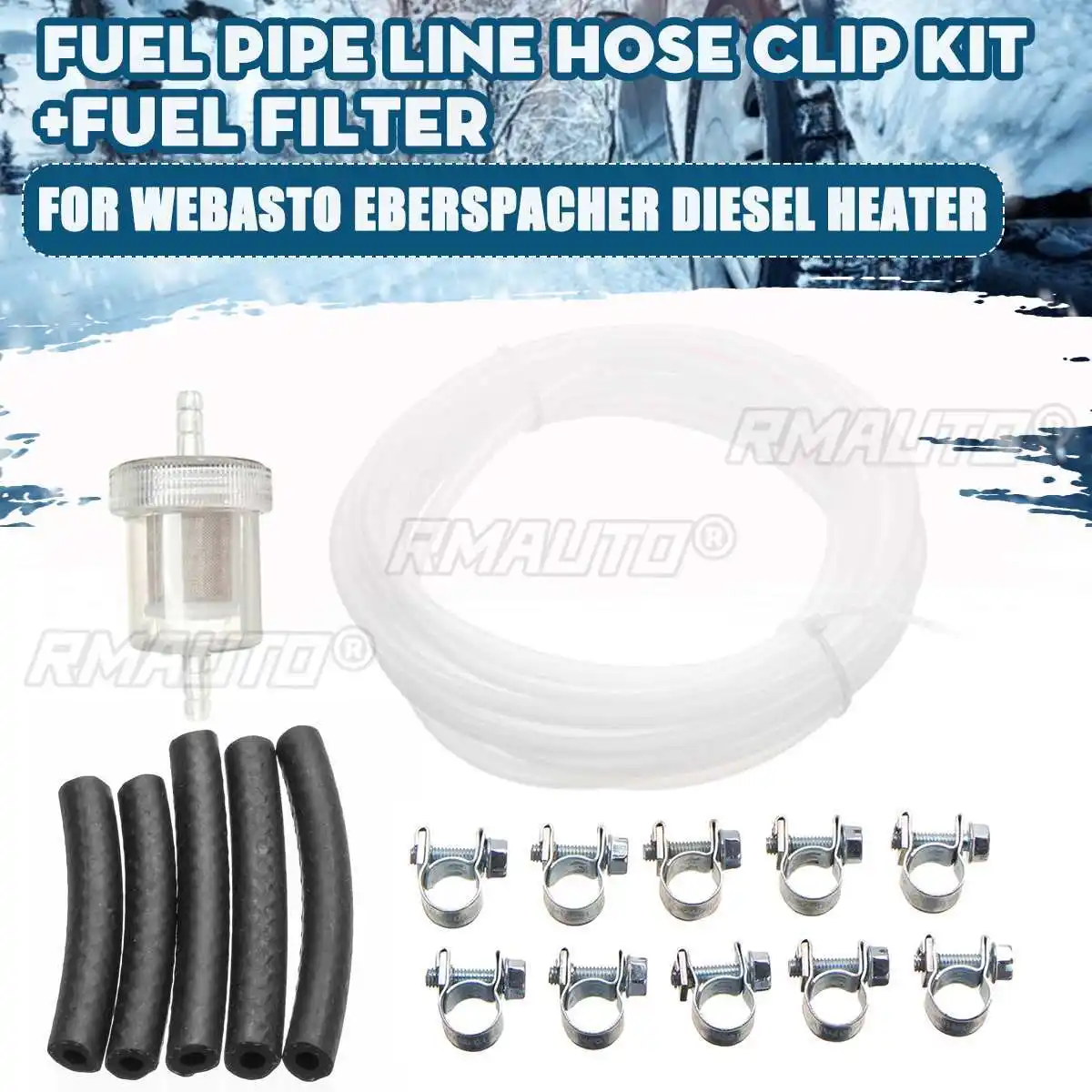1/2/4sets Car Heater Fuel Pipe Hose Line Oil Fuel Filter w/Clips 89031118 For Webasto Eberspacher Air Diesel Parking Heaters