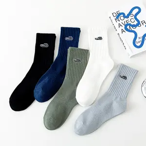 Irsolis OEM Custom Organic Combed Cotton Spandex Men Long Tube Business Socks With Embroidery