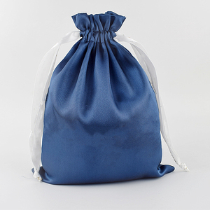 Pochettes à Bijoux Personnalisées en Satin Bleu Marine avec Logo, Sacs Cadeaux Recyclables et Écologiques à Cordon Coulissant, Ruban en Soie pour Promotion de Chaussures, Vente en Gros - Product Image 4