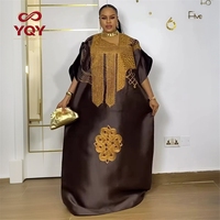 Robe de soirée élégante et ample en satin pour femmes, col carré, broderie, grande taille