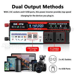 Convertisseur de puissance 6000W avec écran LCD pour voiture, transformateur de voiture DC12V/24V vers AC110V/220V, 4 ports USB, convertisseur automobile - Product Image 4