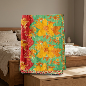 Indian Vintage Kantha <b>Quilt</b> 100% Cotton Patchwork Reversible Handmade Lightweight All-Season Easy Machine Washable <b>Bedding</b> - Product Image 3