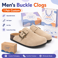 Sabots pour hommes à boucle, dessus souple, antidérapants, aspect liège, toile, imprimé animal, pantoufles, logo personnalisé, OEM ODM, livraison rapide