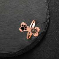 Bague de projection photo en émail doré avec empreinte de patte d'animal, image cachée « Je t'aime », cadeau pour les amoureux des animaux