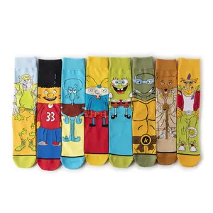 Custom High Quality Anime Sports Happy Socks Sponge Bob Men Fashion Winter Skateboarding Socks Comic Cartoon Character Socks