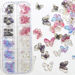 12 ô trang trí móng tay hình bướm nhiều màu sắc 3D, thiết kế nhựa resin lấp lánh, trang trí làm móng - Product Image 1