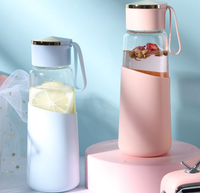 Verrerie d'extérieur Bouteille d'eau en verre borosilicaté transparent portable avec manchon en silicone