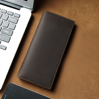 Dompet Kulit Asli Panjang TIDING Logo Kustom Cokelat Vintage RFID Kulit Crazy Horse 2025 Dompet Panjang Pria Terlaris