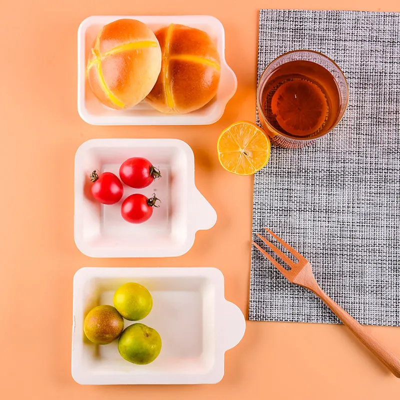Customizable White Disposable Square Paper Plates, Biodegradable Paper Pulp Rectangular Plates & Dishes for Birthdays