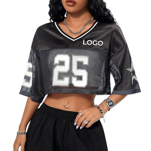 Desain Anda sendiri Y2K atasan Crop ringan pakaian jalanan kaus Jersey untuk wanita Lengan 3/4 kaus kaus kaus sepak bola lucu atasan - Product Image 1