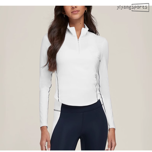 Baju olahraga atletik wanita, baju Pullover lengan panjang ritsleting, baju ketat olahraga Yoga atletik potongan jala nilon - Product Image 4