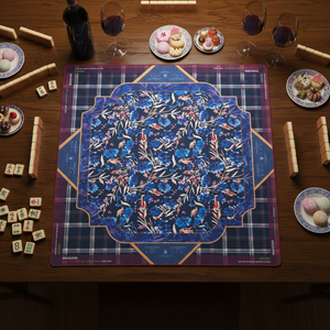 SUPER GAME Tapis de Mahjong Américain Pliable de Luxe |   Tapis en néoprène antidérapant bleu marine à imprimé floral et à carreaux par <span class=keywords><strong>OM</strong></span> Mahjong - Product Image 2