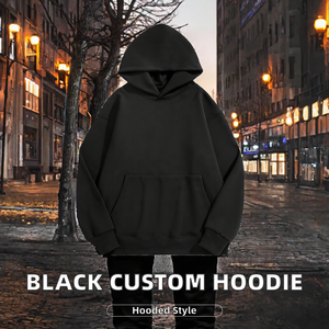 Sweat-shirt à capuche en molleton surdimensionné pour homme, noir uni, décontracté, avec poche, pull tricoté pour l'automne, coupe classique - Product Image 2