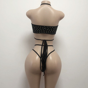Conjunto de leotardo de dos piezas de spandex con top de tubo y pedrería para mujer, lencería sexy para baile de salón - Product Image 2