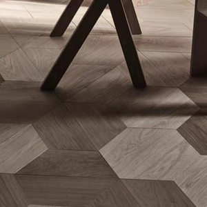 Plancher en bois composite à motif géométrique trapézoïdal, chêne brossé gris foncé, carreaux de bois multicouches, planchers en bois d'ingénierie - Product Image 4