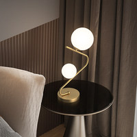 Lámpara de Mesa Moderna Nórdica de Cobre con Doble Globo y Base para Bombilla E14, Diseño Simple y Flexible, Lámpara de Noche con Bola de Cristal para Dormitorio