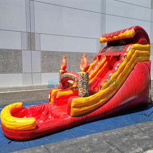 Toboggan aquatique gonflable de 18 pieds de haut pour enfants, avec zone de saut, structure gonflable volcanique, double piste, pour utilisation humide. - Product Image 3