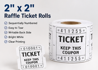 Rouleau de billets de tombola blancs 2x2 pouces avec numéro de série unique