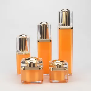 2023 Hot Luxury Square Acryl Orange Creme Gläser Kosmetische Hautpflege-Sets 30ml 50ml 100ml Kunststoff Shampoo Lotion Pump Flasche