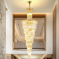 Lustre LED moderne pour hall d'hôtel, grande suspension dorée de luxe avec cristaux K9, décoration pour escalier en colimaçon long, intérieur