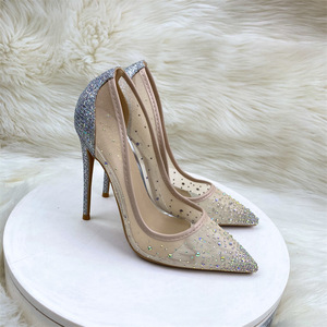 Chaussures pour femmes en dentelle argentée, talons aiguilles pointus 8/10/12 cm, escarpins pour femmes, grandes tailles 34-46, talons hauts - Product Image 2