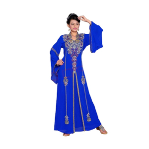 Compre un Kaftán de Chifón Azul Real Premium con Bordado Zari, un Vestido Elegante y Moderno para Fiestas, Vestido Modesto para Mujer - Product Image 1