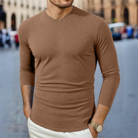 T-shirts en polyester 100% de haute qualité RTS, col en V personnalisé, manches longues, t-shirt noir pour homme, t-shirts unis surdimensionnés, vêtements