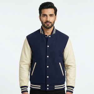 Blouson universitaire homme en laine et cuir, personnalisable avec logo imprimé, patchwork brodé, style streetwear, soldes, faible MOQ - Product Image 1